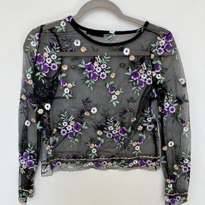 Floral embroidered mesh top